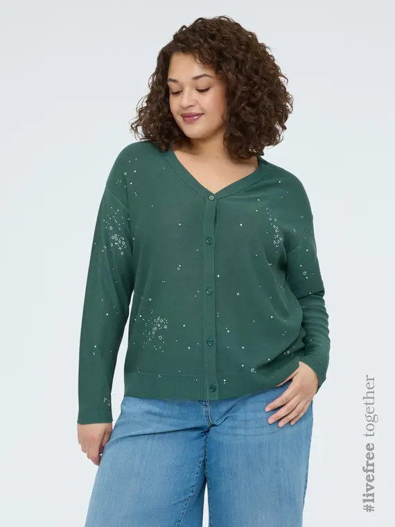 Cardigan con applicazioni luminose Donna, Verde militare (48-50 IT)