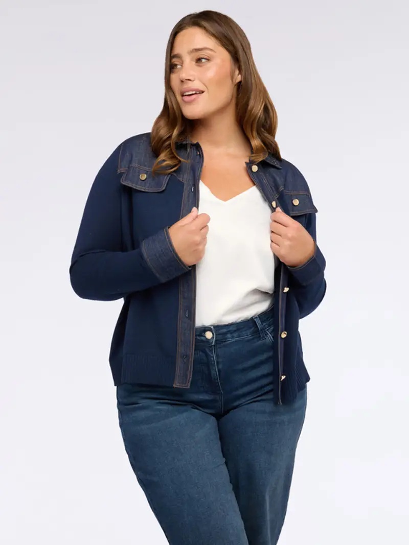 Fiorella Rubino - Cardigan con dettagli denim e punti luce Donna, Blu Taglia: XS (44-46 IT)
