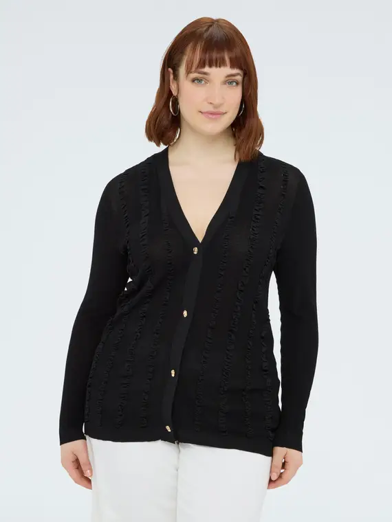 Cardigan con micro rouches Donna, Nero (64 IT)
