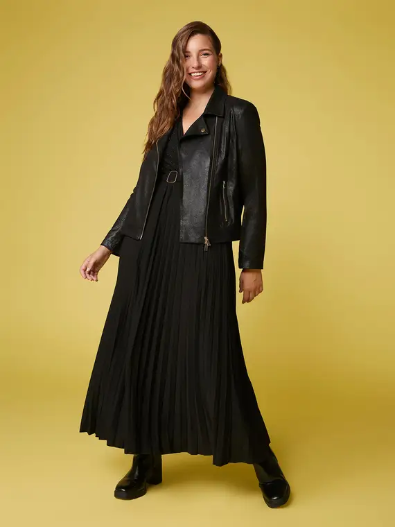 Chiodo effetto scamosciato con zip dorata Donna, Nero (46 IT)