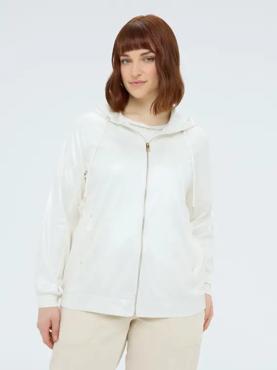 Felpa a costine con cappuccio Donna, Bianco (64 IT)