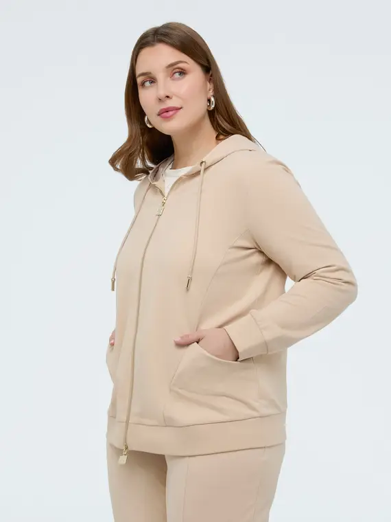 Felpa aperta con cappuccio e zip Donna, Beige (44-46 IT) miniatura 3