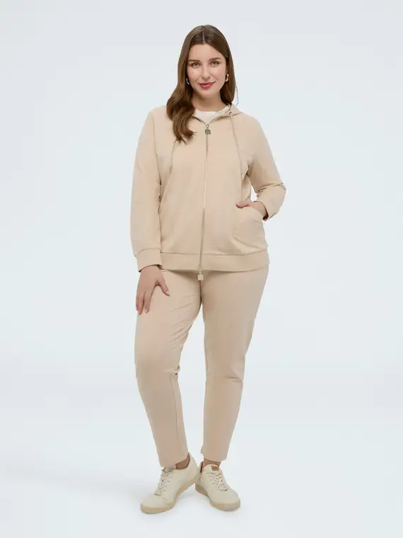 Felpa aperta con cappuccio e zip Donna, Beige (44-46 IT)