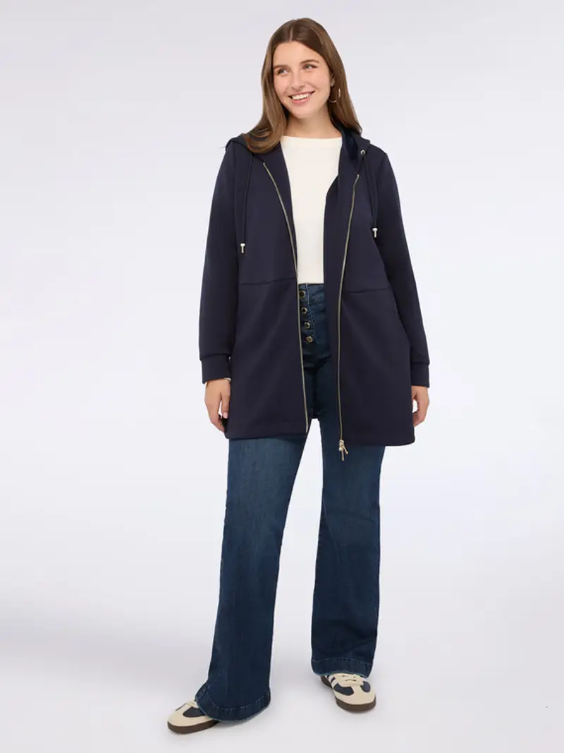 Felpa aperta con cappuccio e zip Donna, Blu (56-58 IT)