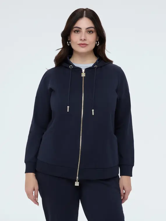 Felpa aperta con cappuccio e zip Donna, Blu (56-58 IT)