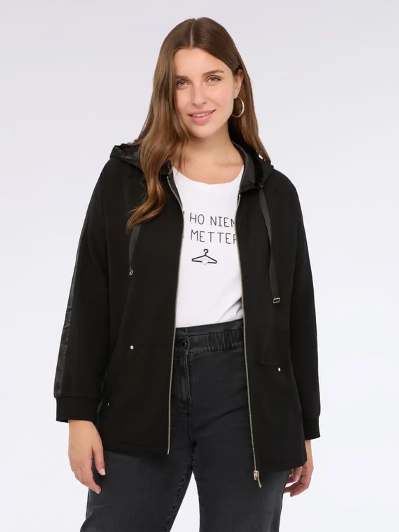 Fiorella Rubino - Felpa aperta con cappuccio e zip Donna, Nero Taglia: M (52-54 IT)