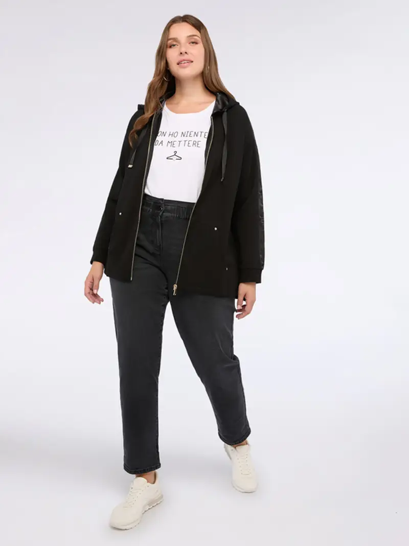 Fiorella Rubino - Felpa aperta con cappuccio e zip Donna, Nero Taglia: M (52-54 IT) miniatura 3