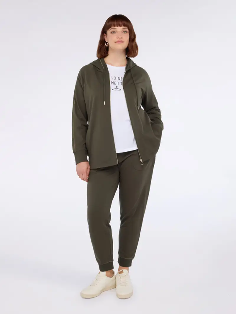 Fiorella Rubino - Felpa aperta con cappuccio e zip Donna, Verde militare Taglia: M (52-54 IT)