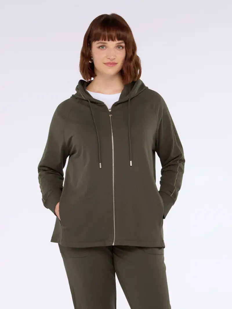 Fiorella Rubino - Felpa aperta con cappuccio e zip Donna, Verde militare Taglia: M (52-54 IT) miniatura 2