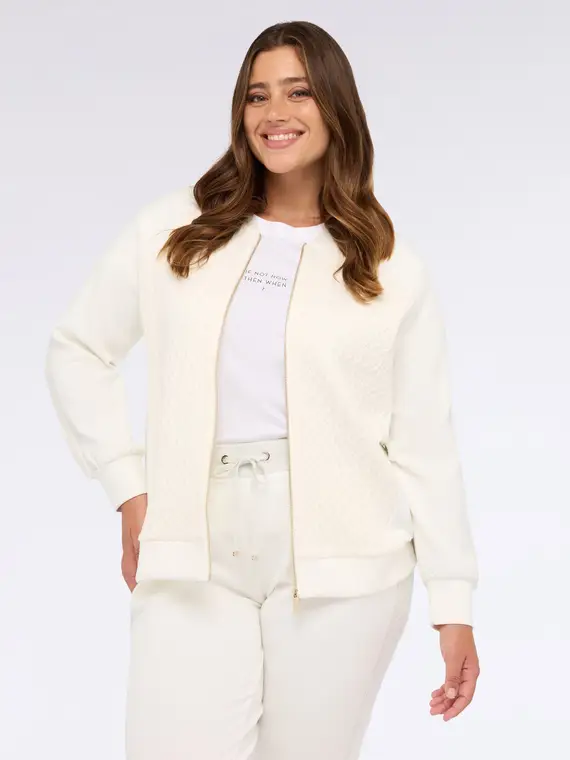 Felpa aperta con zip in doppio tessuto Donna, Bianco (64 IT) miniatura 3