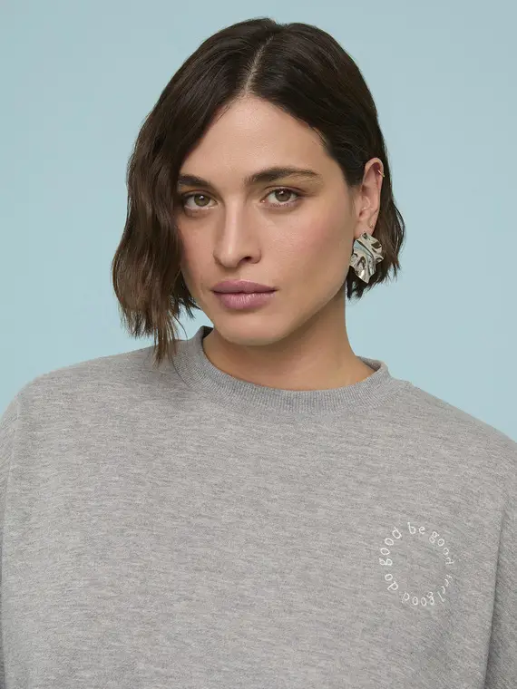 Felpa chiusa con scritta circolare Donna, Grigio (44-46 IT) miniatura 3