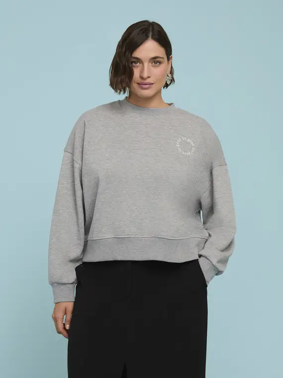 Felpa chiusa con scritta circolare Donna, Grigio (44-46 IT)