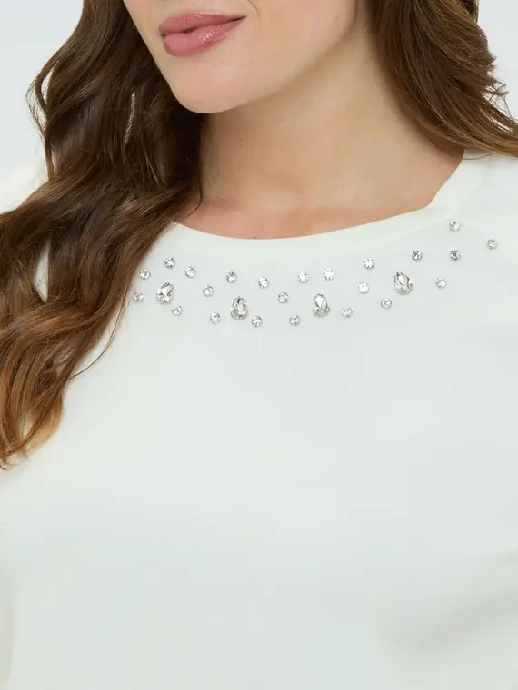 Felpa con applicazioni sullo scollo Donna, Bianco (64 IT) miniatura 3