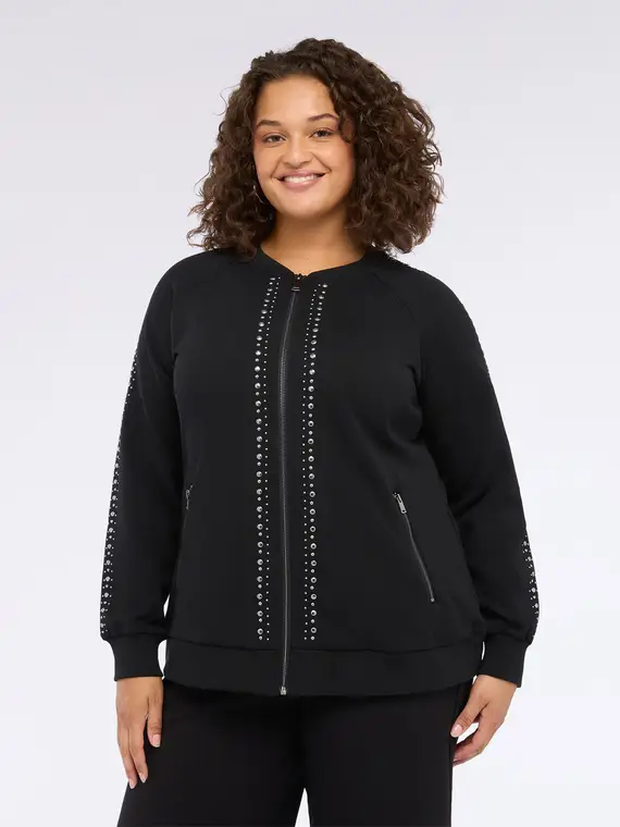 Felpa con borchie e zip Donna, Nero (44-46 IT) miniatura 3