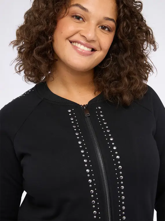Felpa con borchie e zip Donna, Nero (44-46 IT)