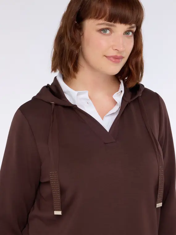 Felpa con cappuccio e coulisse con punti luce Donna, Marrone (44-46 IT) miniatura 3