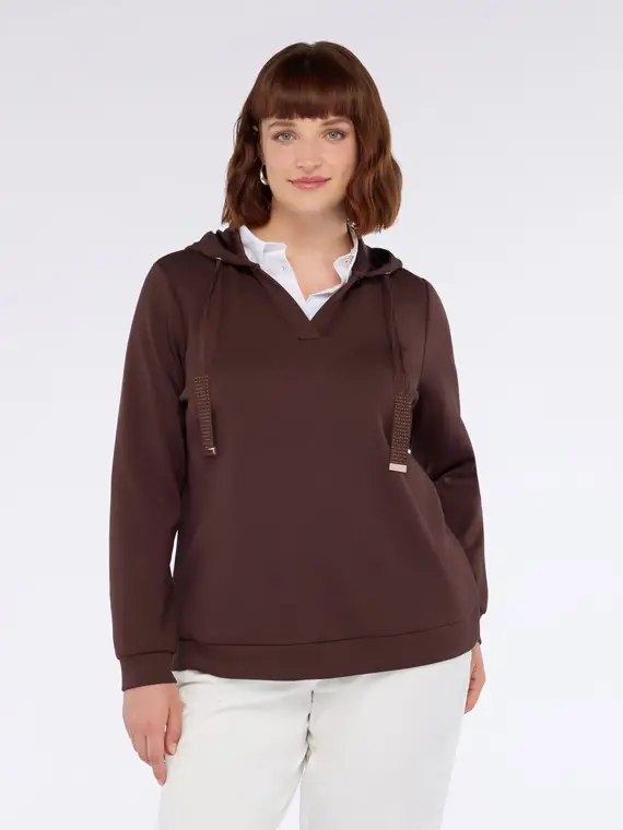 Felpa con cappuccio e coulisse con punti luce Donna, Marrone (44-46 IT)