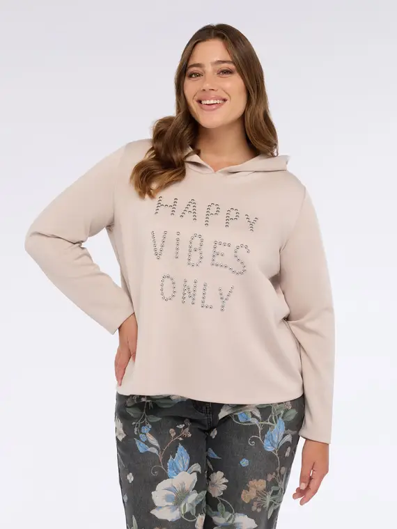 Felpa con cappuccio e scritta Donna, Beige (44-46 IT) miniatura 2