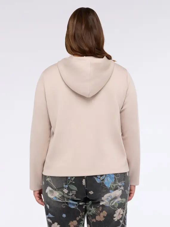 Felpa con cappuccio e scritta Donna, Beige (44-46 IT) miniatura 3