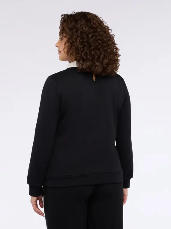 Felpa con colletto e perle Donna, Nero (56-58 IT) miniatura 2