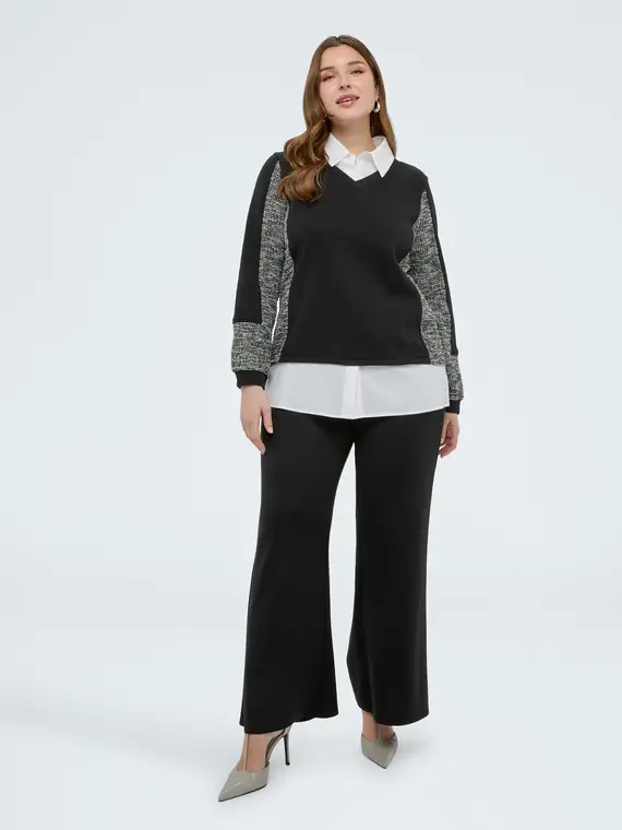 Felpa con dettaglio camicia Donna, Nero (60-62 IT)