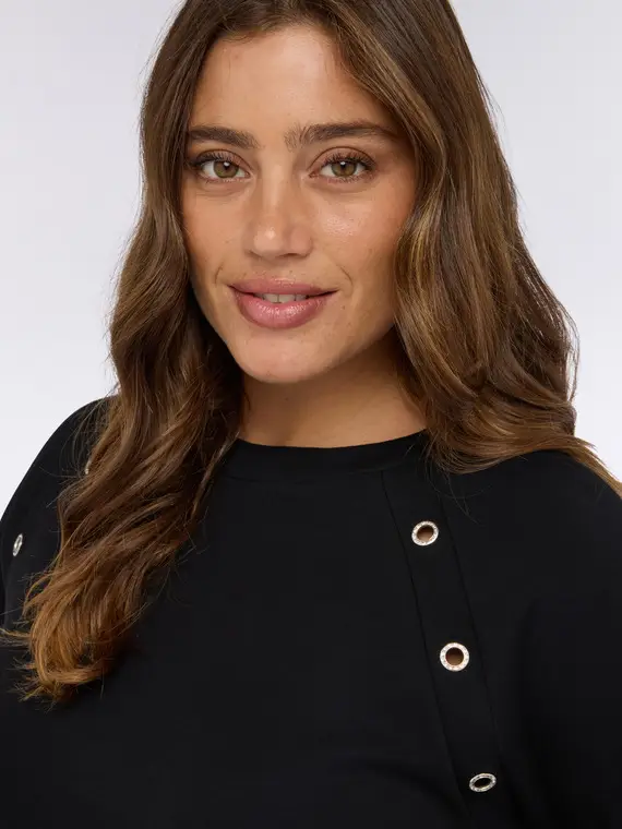 Felpa con dettaglio di occhielli Donna, Nero (60-62 IT) miniatura 3