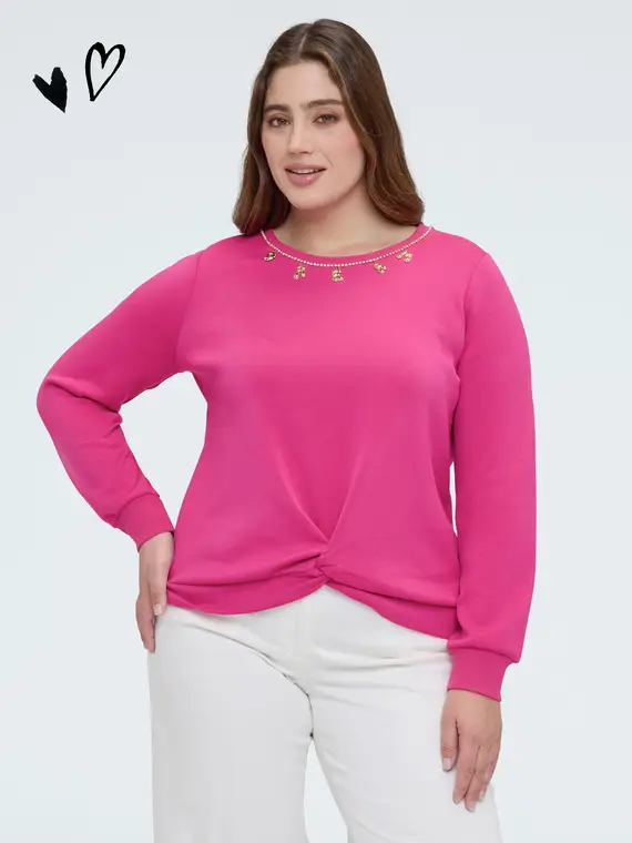 Felpa con dettaglio nodo e lettering dream Donna, Fucsia (44-46 IT)