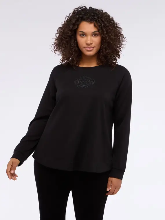 Felpa con fiore in strass Donna, (48-50 IT) miniatura 3