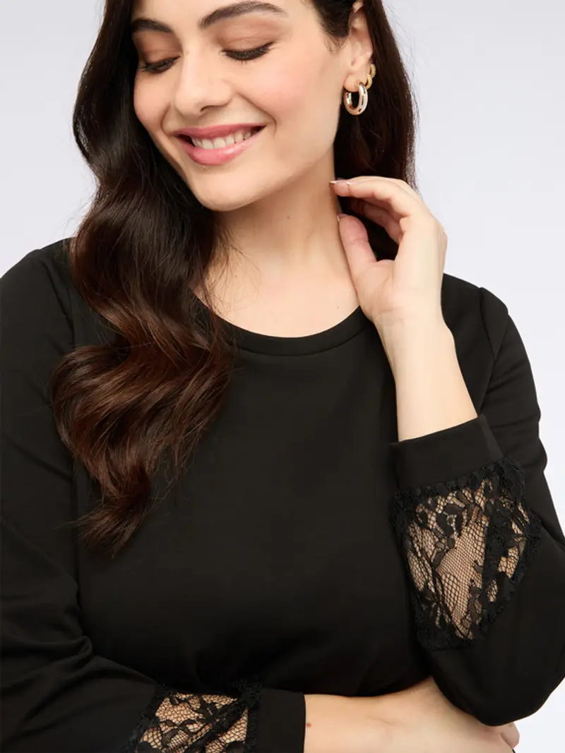 Fiorella Rubino - Felpa con inserti in pizzo Donna, Nero Taglia: XL (60-62 IT) miniatura 3