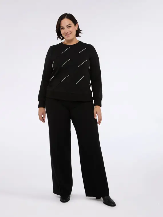 Felpa con lavorazione a rombi e perline Donna, Nero (44-46 IT)