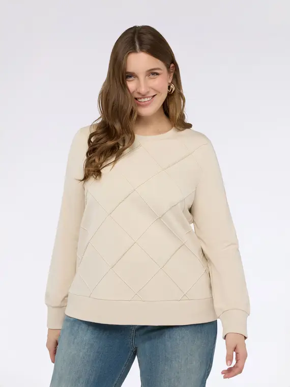 Felpa con lavorazione rombi e perline Donna, Beige (48-50 IT) miniatura 3