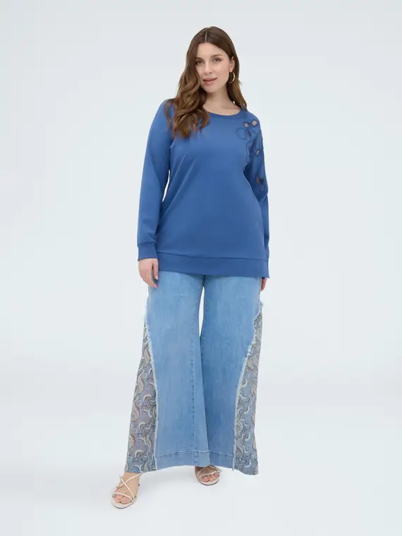 Felpa con ricamo floreale e cut out Donna, Blu (60-62 IT)