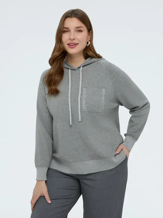 Felpa il maglia con taschino decorato Donna, Grigio (60-62 IT) miniatura 3