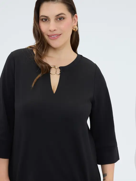 Felpa in jersey con dettaglio sullo scollo Donna, Nero (56-58 IT)