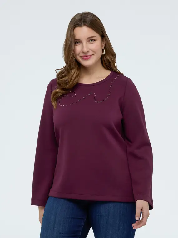 Felpa in scuba con castoni Donna, Bordeaux (64 IT) miniatura 3