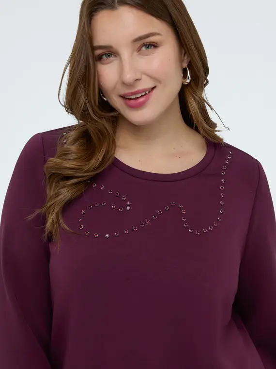 Felpa in scuba con castoni Donna, Bordeaux (64 IT)