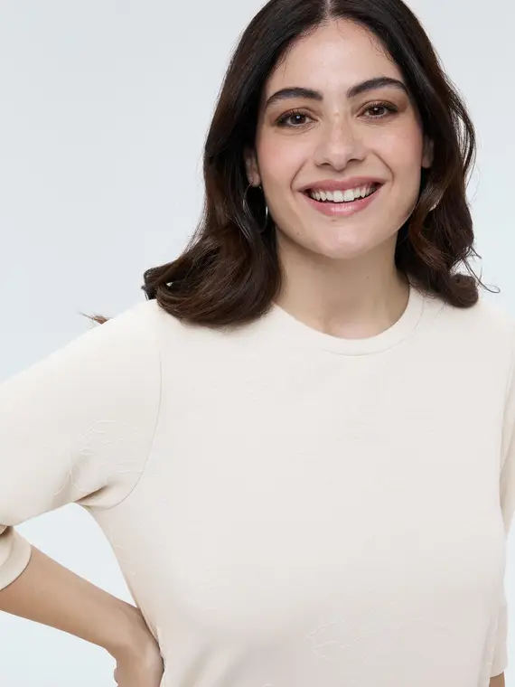 Felpa in scuba con ricamo florale Donna, Bianco (48-50 IT) miniatura 3