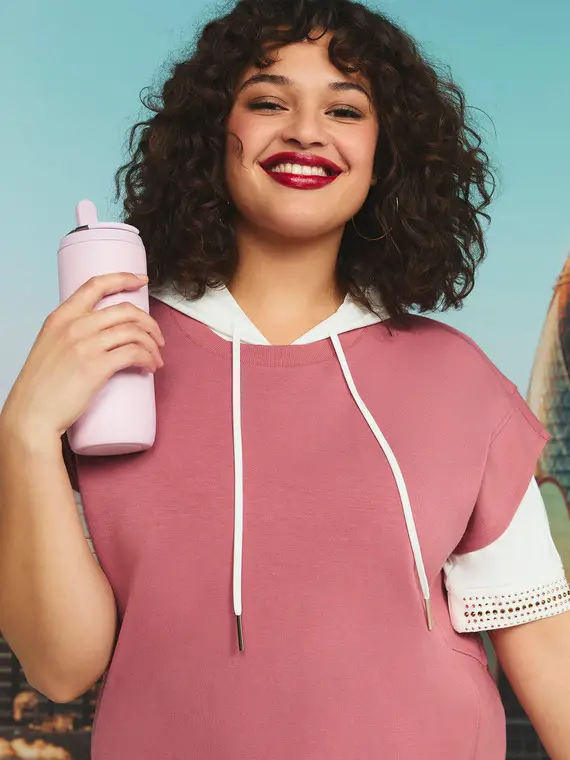 Felpa smanicata in scuba Donna, Rosa (60-62 IT)