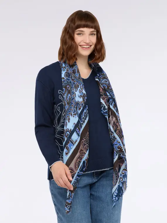 Foulard lungo con stampa paisley Donna, Blu
