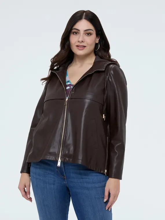 Giacca biker con cappuccio Donna, Marrone (54 IT) miniatura 3