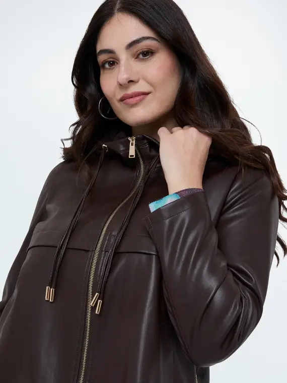 Giacca biker con cappuccio Donna, Marrone (54 IT)