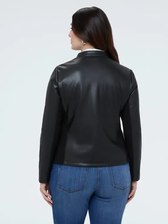 Giacca biker con dettagli intrecciati e inserti stretch Donna, Nero (50 IT) miniatura 2