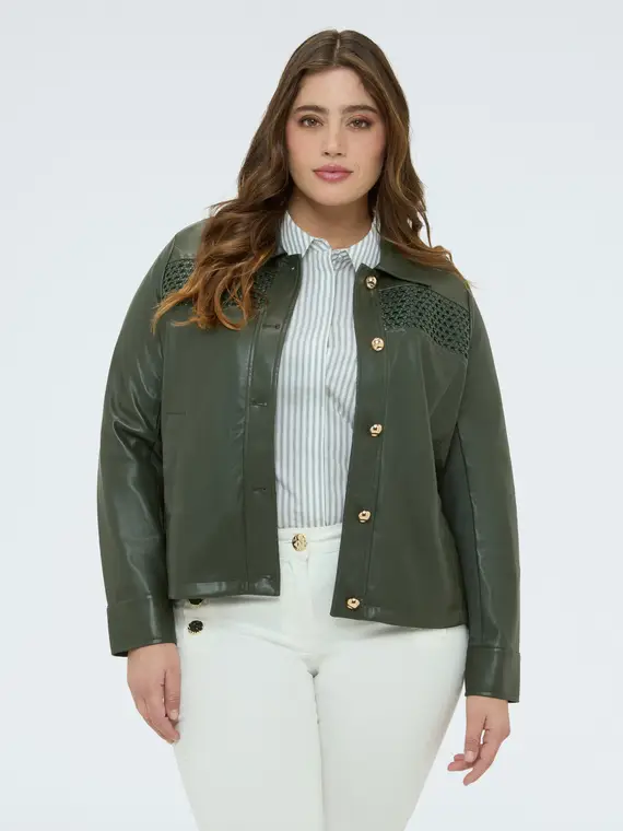 Giacca biker con inserto intrecciato Donna, Verde militare (56 IT)