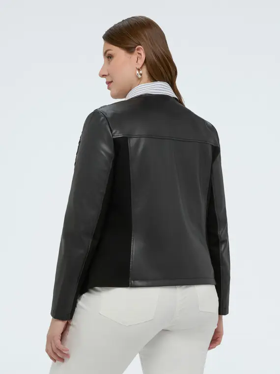 Giacca biker con lavorazione intrecciata Donna, Nero (58 IT) miniatura 2