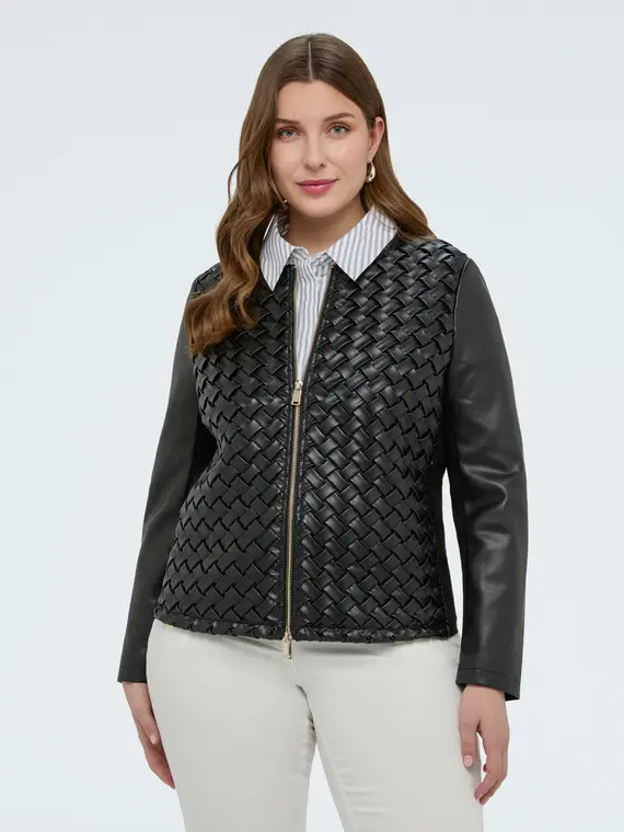 Giacca biker con lavorazione intrecciata Donna, Nero (58 IT) miniatura 3