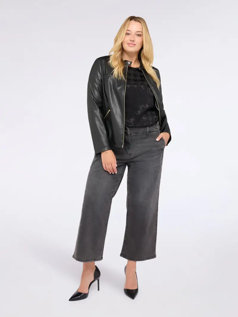 Fiorella Rubino - Giacca biker con parti in tessuto stretch Donna, Nero Taglia: 45 (54 IT)