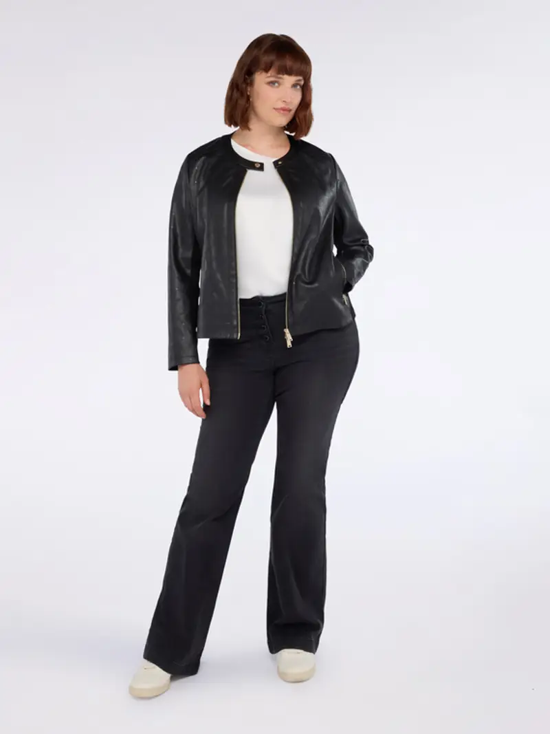 Giacca biker con punti luce e parti in tessuto stretch Donna, Nero (58 IT)
