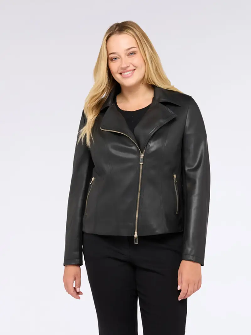 Fiorella Rubino - Giacca biker con zip asimmetrica Donna, Nero Taglia: 43 (52 IT)