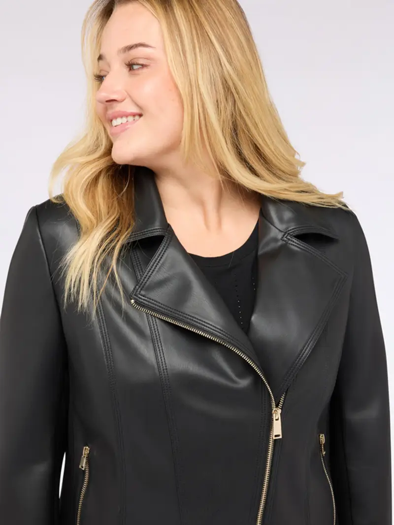 Fiorella Rubino - Giacca biker con zip asimmetrica Donna, Nero Taglia: 43 (52 IT) miniatura 3