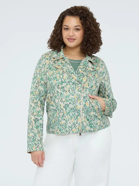 Giacca biker in tessuto soft touch stampato Donna, Verde (56 IT)